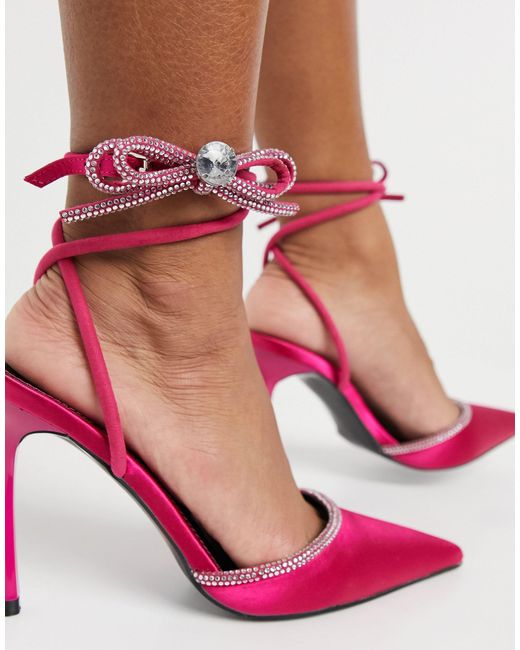 ASOS Pink Polly Embellished Bow High Heels