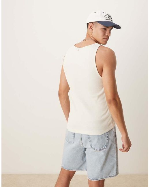 Canotta Attillata Color Crema Con Scollo A V di ASOS in White da Uomo