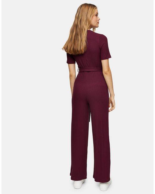 TOPSHOP Ribbed Jumpsuit in Brown (Purple) | Lyst Canada
