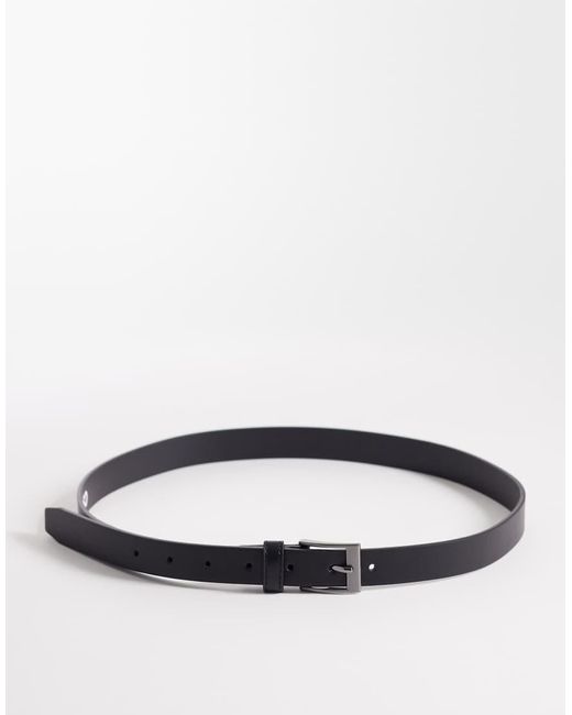 ASOS Black Faux Leather Skinny Belt With Gunmetal Buckle for men