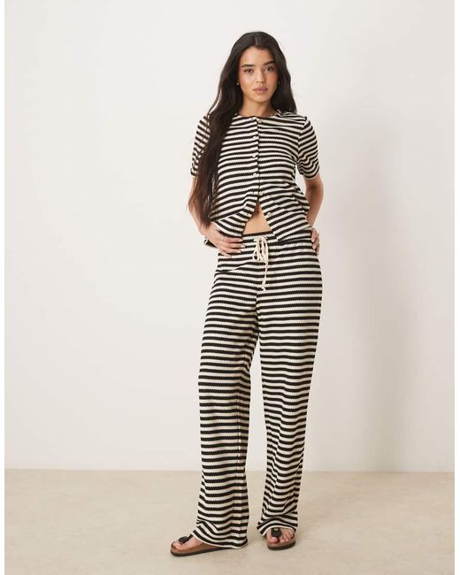 Vila Natural Textured Knitted Stripe Wide Leg Trouser Co-ord