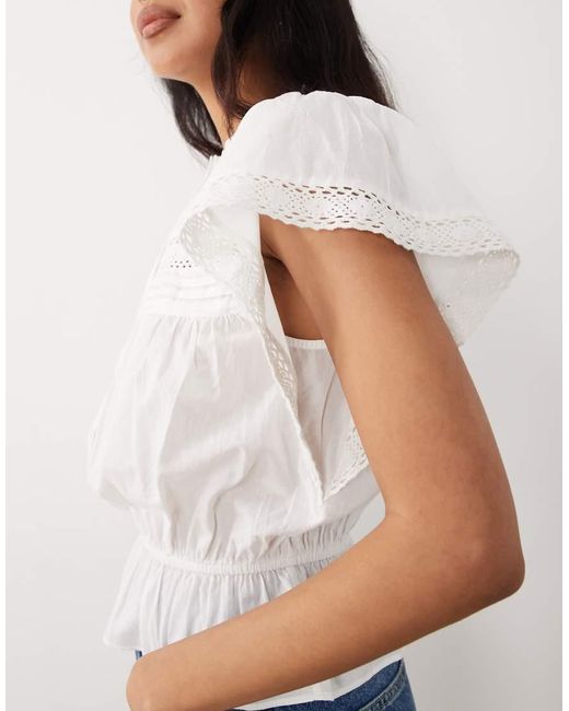Gina Tricot White Pure Cotton Broderie Sleeveless Blouse