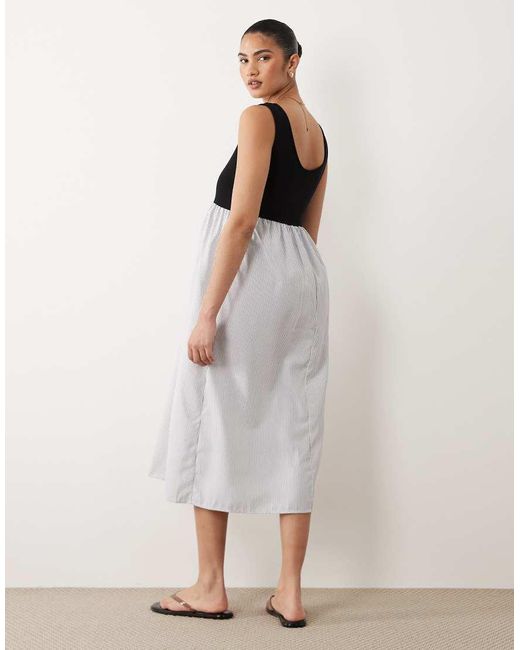 Mama.licious White Mamalicious Maternity Sleevless Midi Dress With Contrast Stripe Skirt Detail
