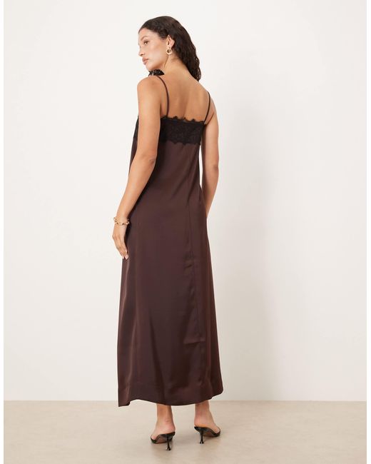 ASOS Brown Lace Overlay Cami Satin Slip Maxi Dress