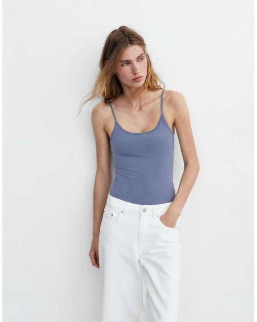 Pull&Bear Blue Polyamide Bodysuit With Thin Straps