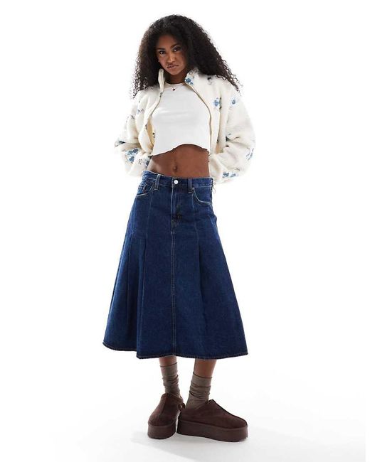 Levi's Blue Pleated Denim Midi Skirt