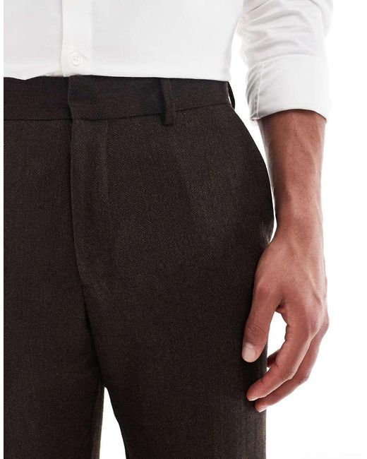 Pantalones De Traje Marrones De Corte Slim Con Patrón De Espiga De Tejido Rico En Lana De ASOS de hombre de color Black