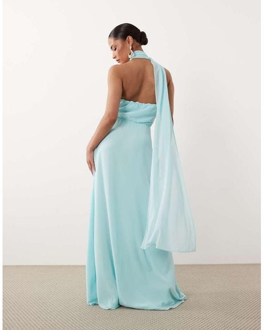 TFNC London White Chiffon One Shoulder Scarf Neck Maxi Dress