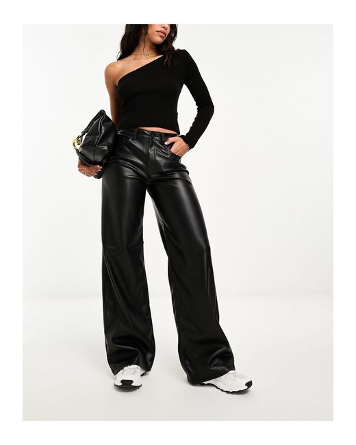Faux Leather Solid High Waist Wide Leg Trousers Curve & Plus - Cider