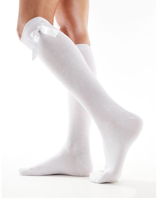 Calcetines altos por la rodilla s con lazo ASOS de color White