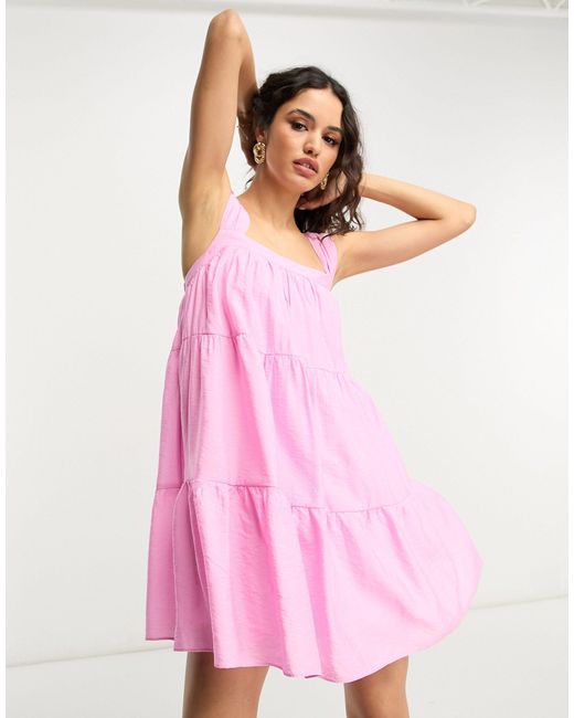 Glamorous Pink Tiered Cami Smock Dress With Bow Back