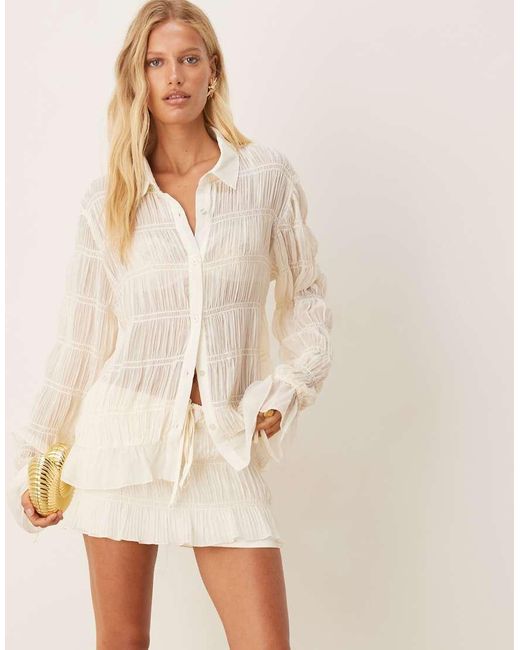 SNDY'S Natural Shirred Sheer Flare Sleeve Shirt Co-ord