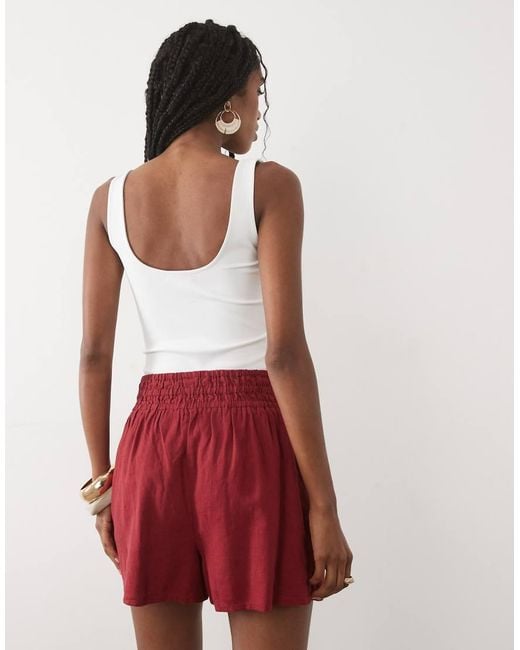Nobody's Child Red Joppa Linen Blend Elastic Waist Shorts