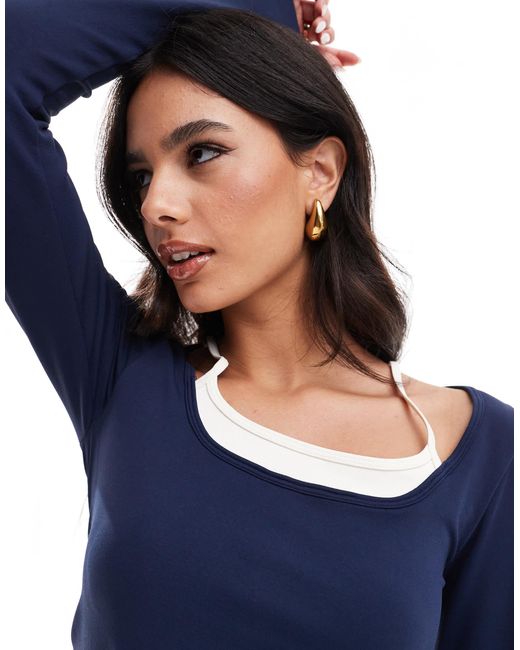 ASOS Blue Seamless Sculpting Double Layer Long Sleeve Cami Top