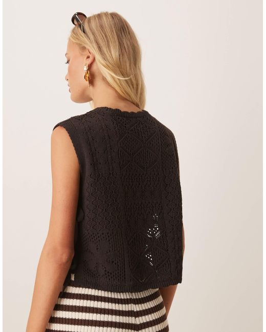 ASOS Brown Patchwork Stitch Interest Knitted Tank With Tie Sides