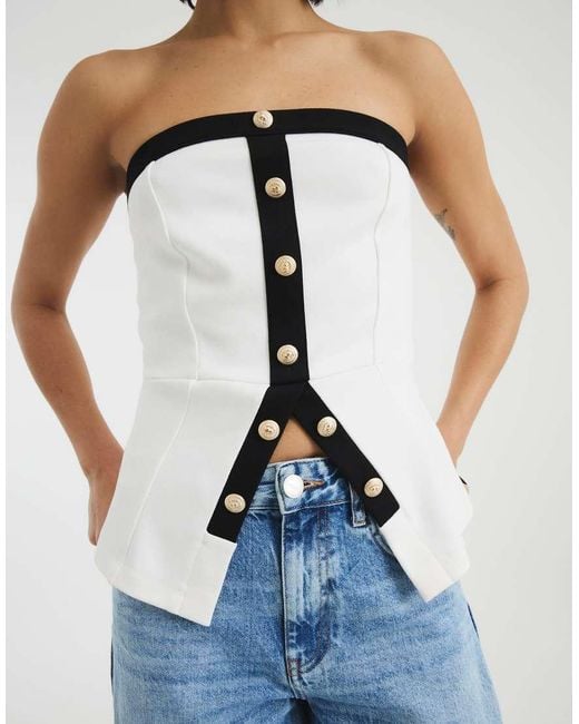 River Island Blue Bandeau Monochrome Button Top
