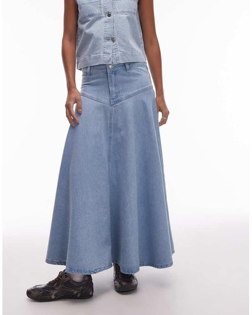 TOPSHOP Blue Denim Yoke Front Maxi Skirt