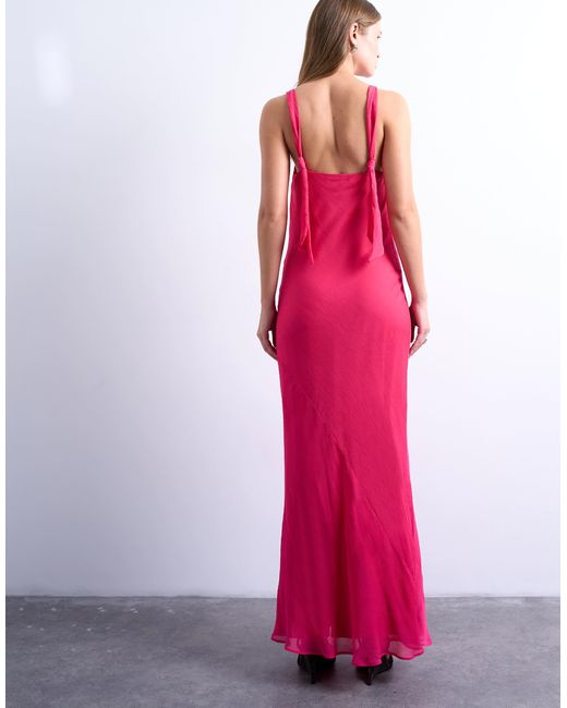 TOPSHOP Pink Knot Neck Deep Cowl Occasion Midi