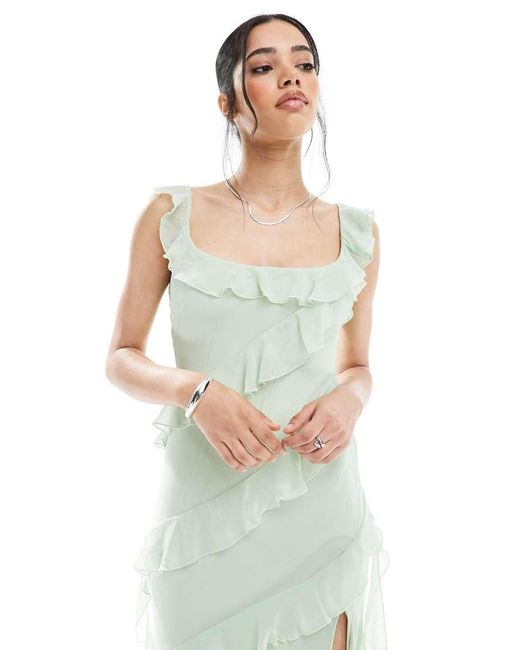Vestito Midi Con Volant E Fondo Asimmetrico di New Look in Green