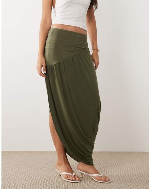 ASOS Green Slinky Asymmetric Maxi Skirt