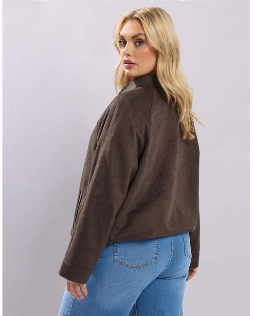 Yours Clothing Brown Faux Suede Bomber Jacket