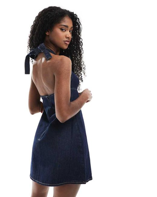 ASOS Blue Denim Halter Dress With Dart Detail