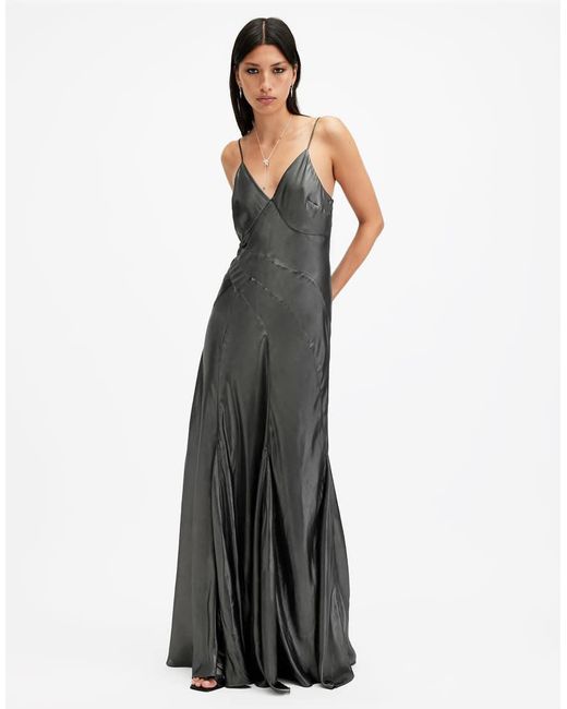 AllSaints White Lili Metallic Panelled Maxi Dress,, Metallic