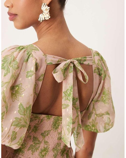 ANAYA Natural Floral Print Sweetheart Neck Midaxi Dress