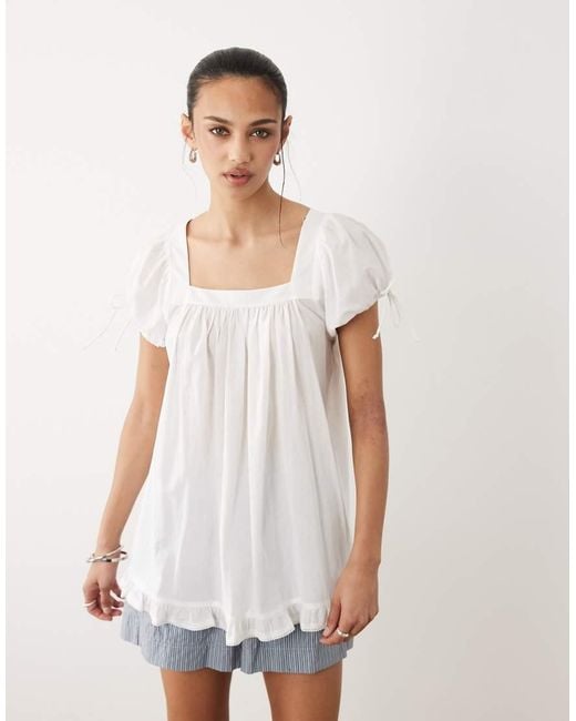 Cotton On White Eliza Babydoll Tunic Smock Top