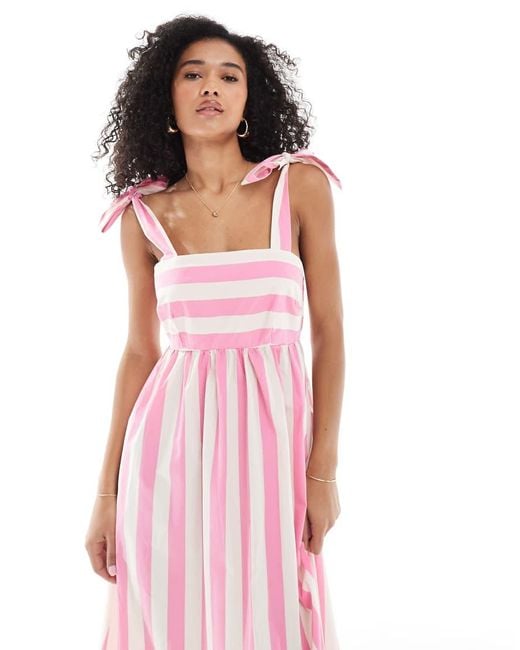 New Look Pink Striped Poplin Midi Dress