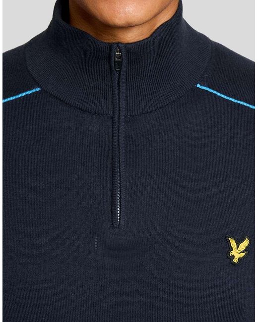 Lyle & Scott Blue Mid Knits Golf Tipped Quarter Zip Jumper for men