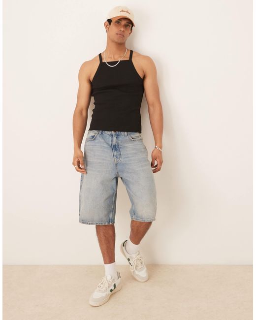 ASOS Blue Muscle Fit Rib Vest for men