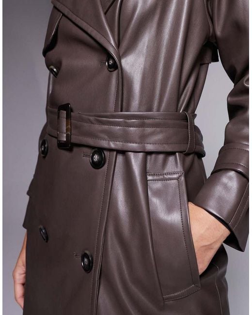 River Island Brown Faux Leather Faux Leather Trench Coat