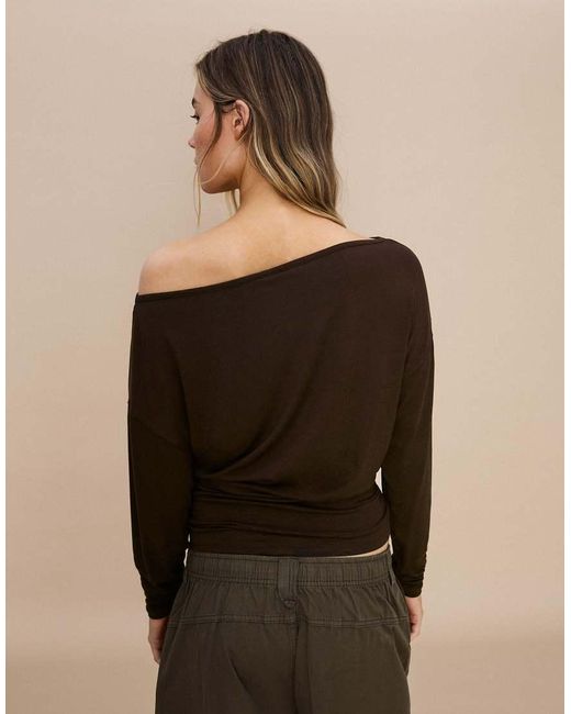 Bershka Black Asymmetric Neck Long-Sleeved T-Shirt