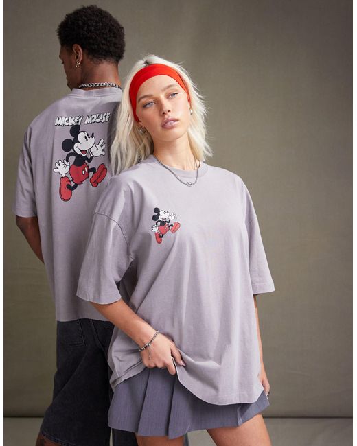 T-shirt oversize unisex marrone slavato con stampa disney di topolino di ASOS in Gray