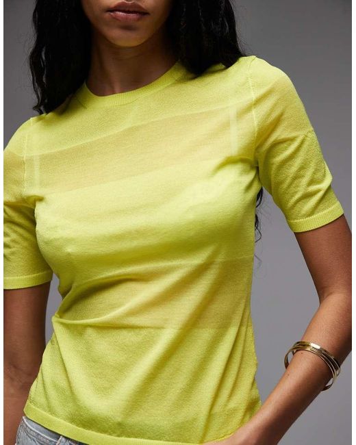 & Other Stories Yellow Crew Neck Thin Knitted T-shirt