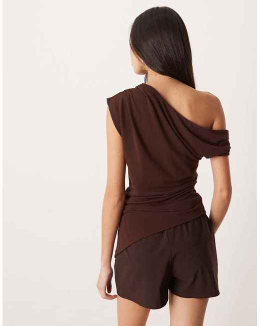 ASOS Brown Fallen Shoulder Knit Look Top