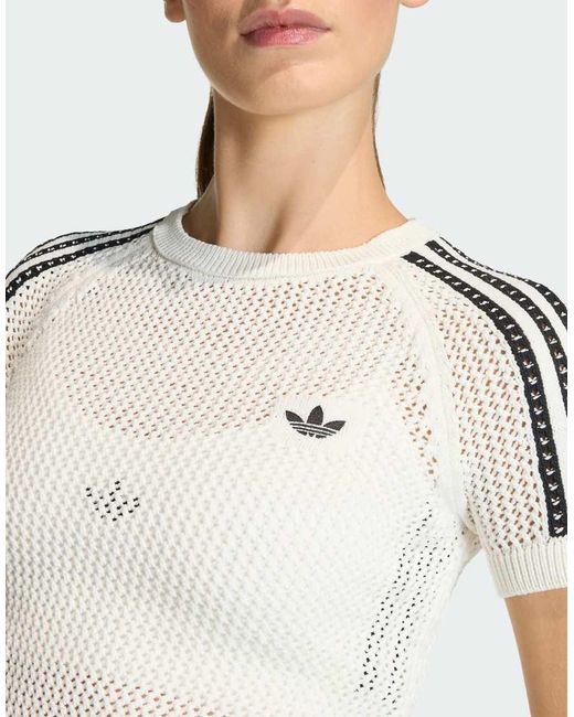 Adidas Originals White Knitted Crochet Cali Tee