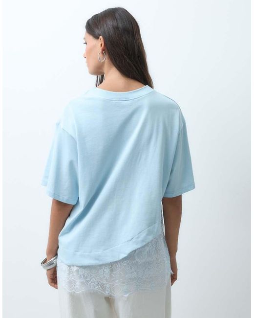 ASOS Blue Short Sleeve T-Shirt With Lace Hem