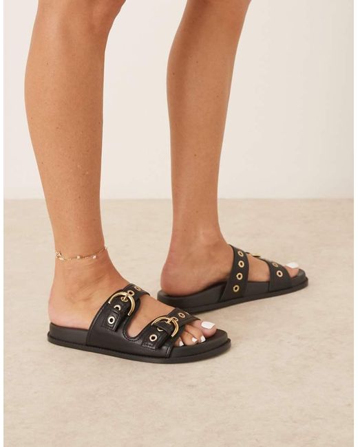 Mango Natural Gold Studded Buckle Strap Sandals