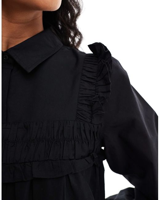 ASOS Black Cotton Ruffle Maxi Smock Dress