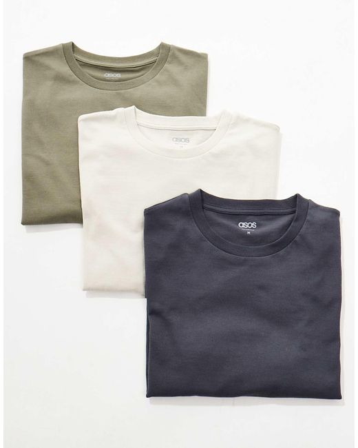 ASOS – essential – 3er-pack t-shirts in Blue für Herren