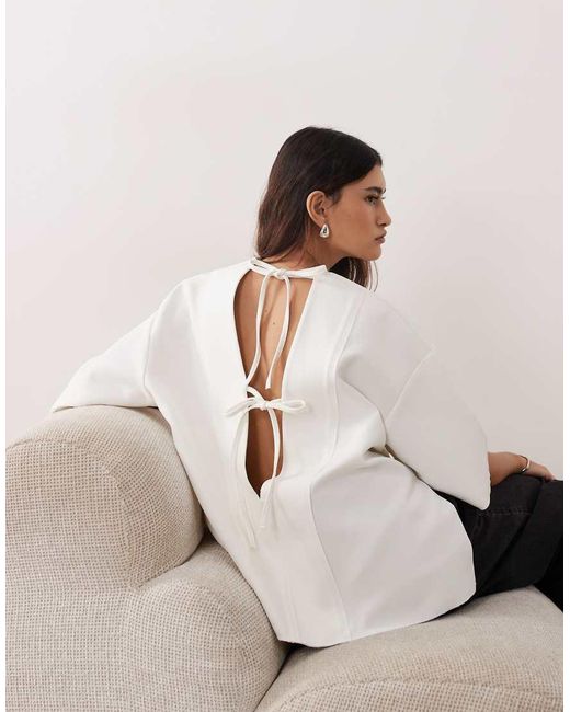 ARRANGE Natural Boxy Seam Top With Tie Back Detail