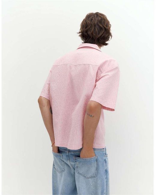 Pull&Bear Pink Short Sleeve Check Shirt for men