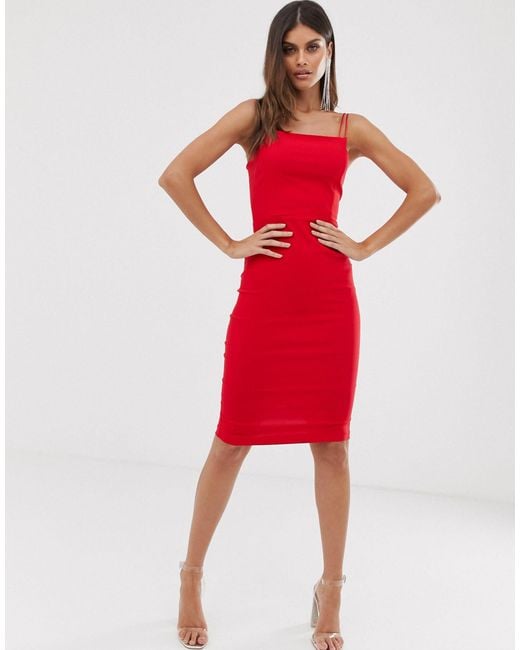 vesper square neck pencil dress in red