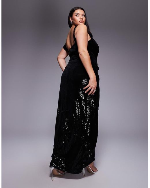 Jaded Rose Plus Black Fallen Shoulder Wrap Sequin Maxi Dress