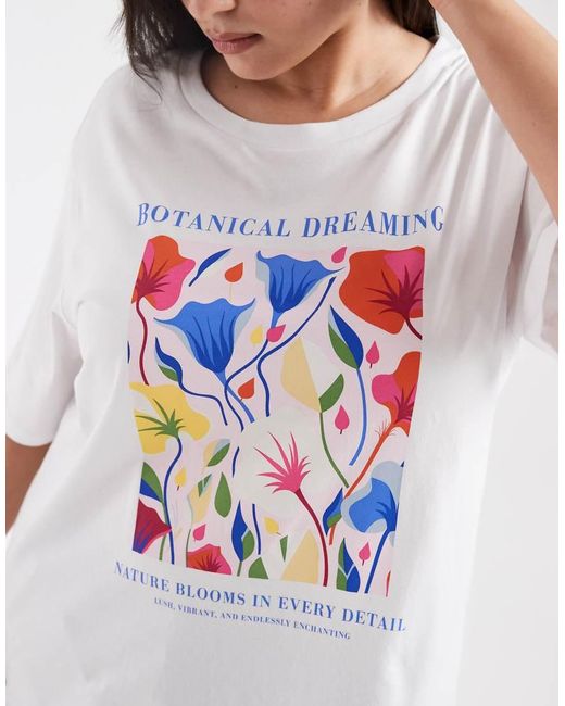 ONLY White Flower Graphic Print Oversized T-Shirt