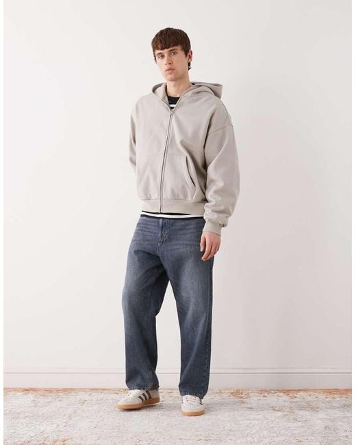Weekday Gray Oversized Zip Through Hoodie for men