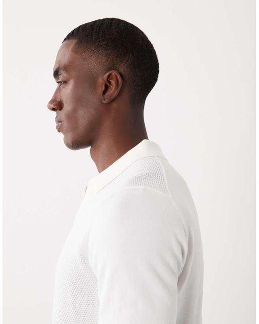 Mango White 100% Cotton Waffle Knit Quarter Zip T-shirt for men