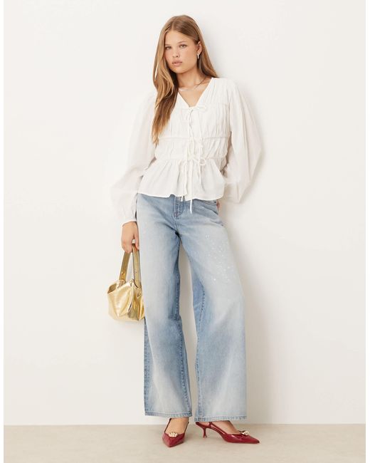 Y.A.S White Tie Front Long Sleeve Blouse